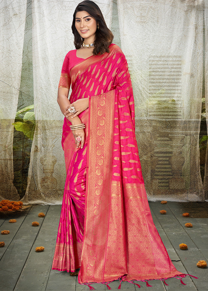 Pink Spun Silk Saree With Blouse Piece