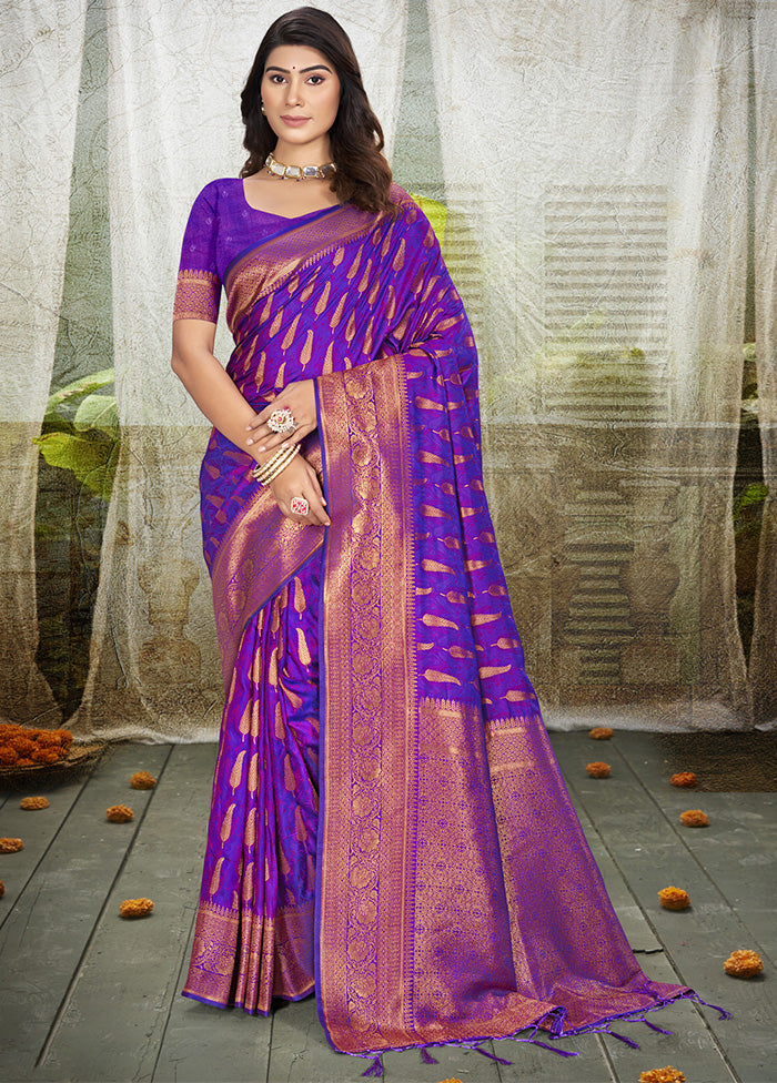 Purple Spun Silk Saree With Blouse Piece