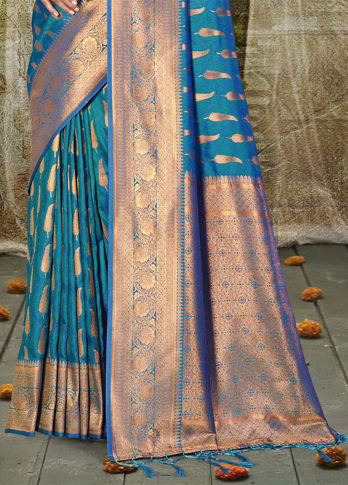 Sky Blue Spun Silk Saree With Blouse Piece