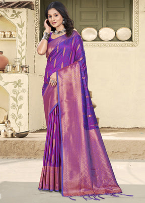 Purple Spun Silk Saree With Blouse Piece