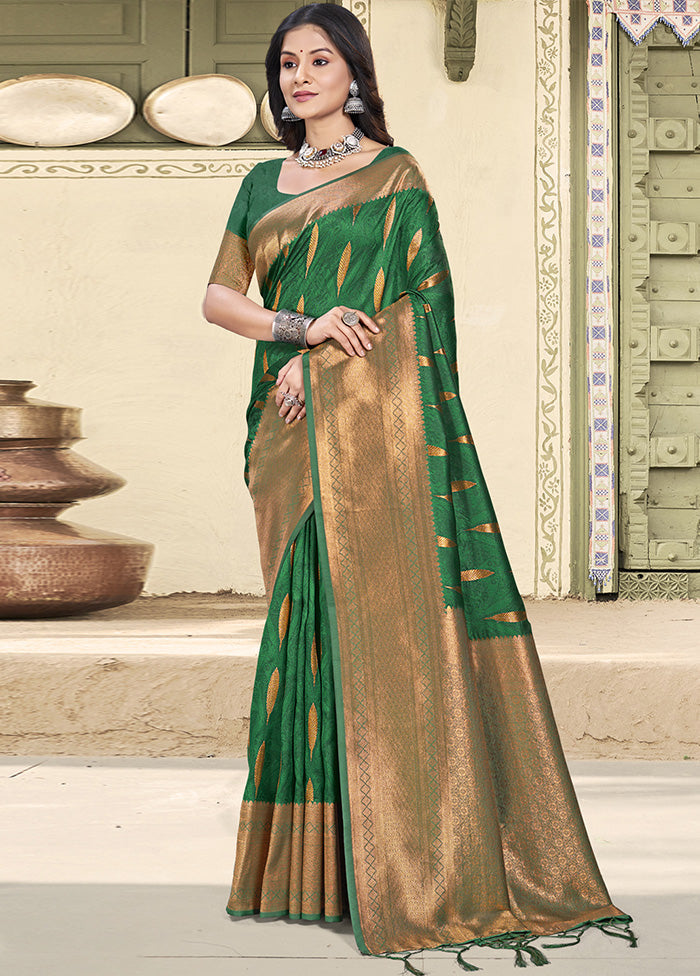 Green Spun Silk Saree With Blouse Piece