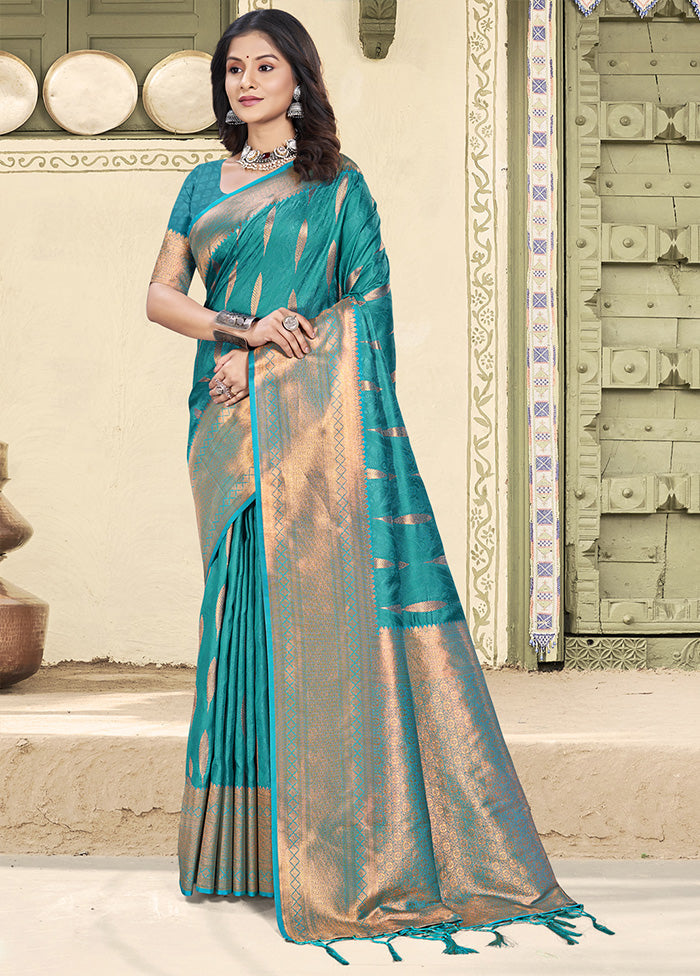 Sky Blue Spun Silk Saree With Blouse Piece