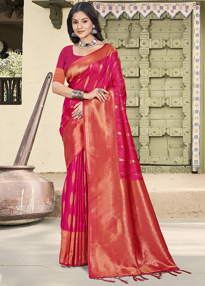 Pink Spun Silk Saree With Blouse Piece