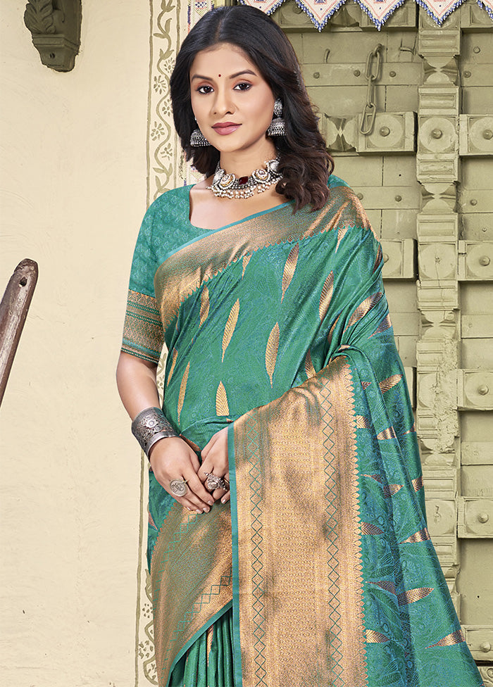 Sea Green Spun Silk Saree With Blouse Piece