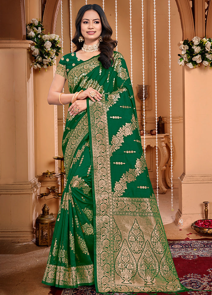 Green Dupion Silk Saree With Blouse Piece