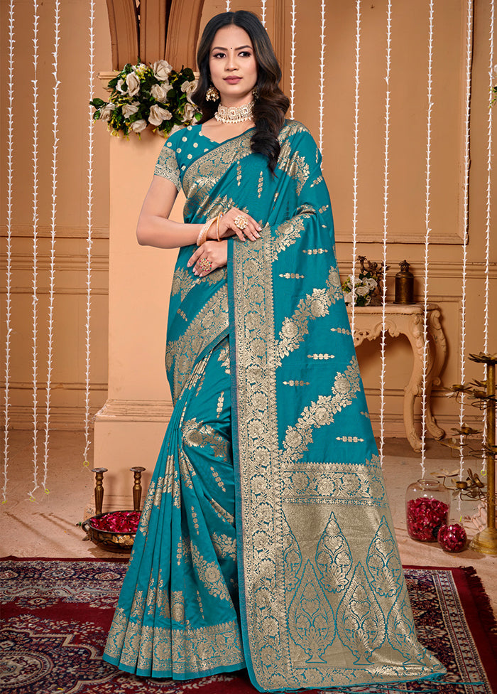 Sea Green Dupion Silk Saree With Blouse Piece