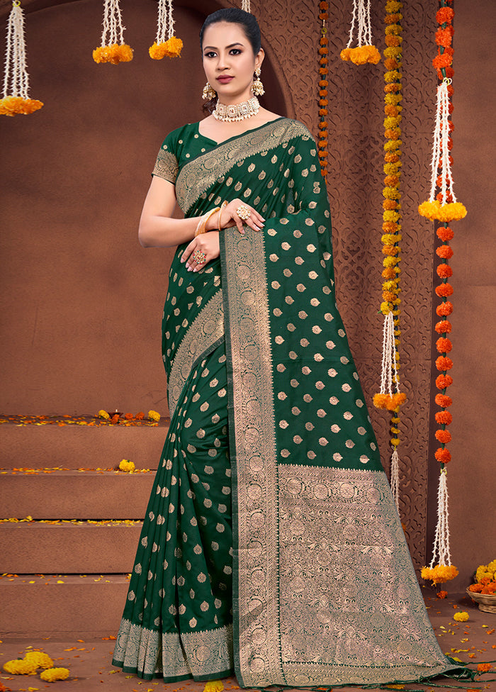 Dark Green Dupion Silk Saree With Blouse Piece