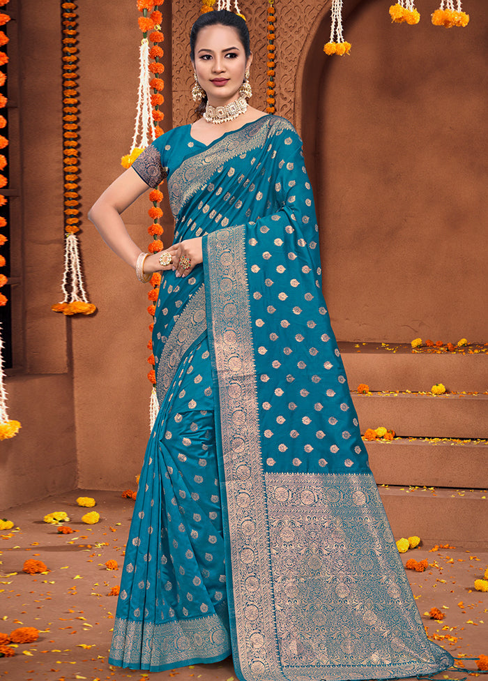 Sea Green Dupion Silk Saree With Blouse Piece