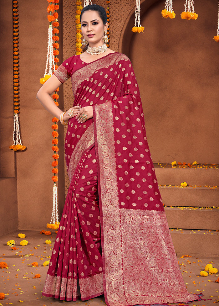 Maroon Dupion Silk Saree With Blouse Piece