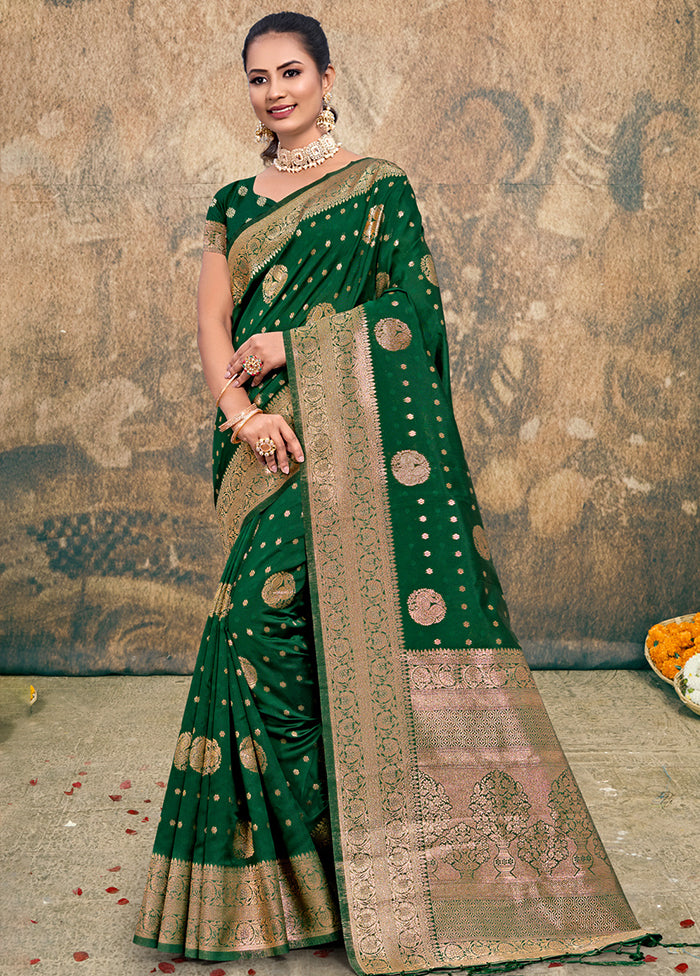 Green Dupion Silk Saree With Blouse Piece