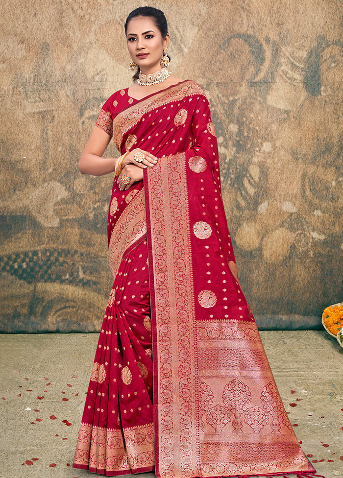 Maroon Dupion Silk Saree With Blouse Piece