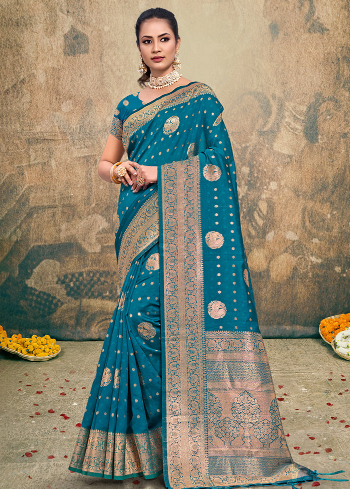 Sea Green Dupion Silk Saree With Blouse Piece