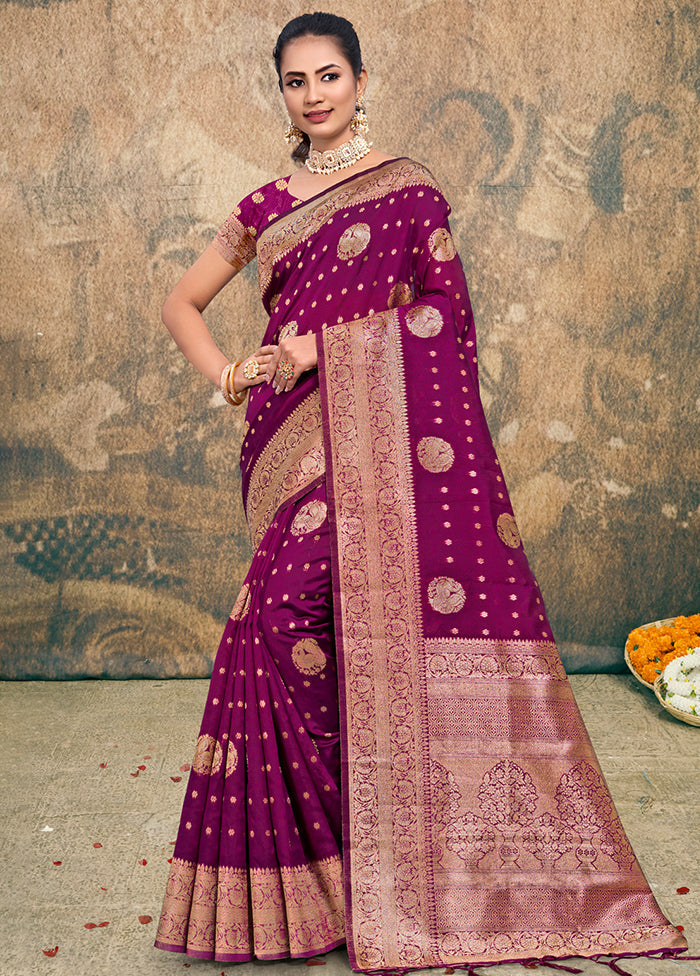 Wine Dupion Silk Saree With Blouse Piece