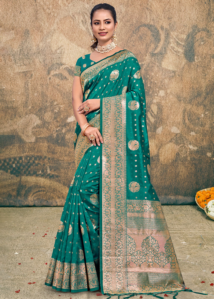 Turquoise Dupion Silk Saree With Blouse Piece