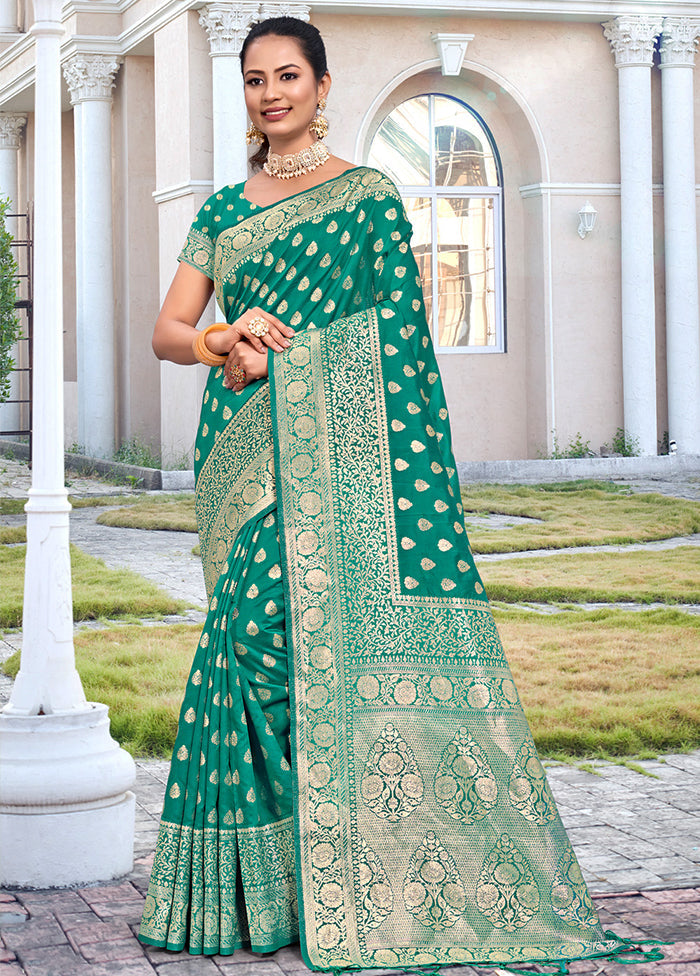 Turquoise Dupion Silk Saree With Blouse Piece