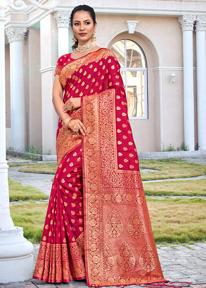 Pink Dupion Silk Saree With Blouse Piece