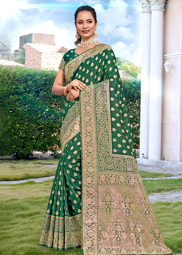 Green Dupion Silk Saree With Blouse Piece