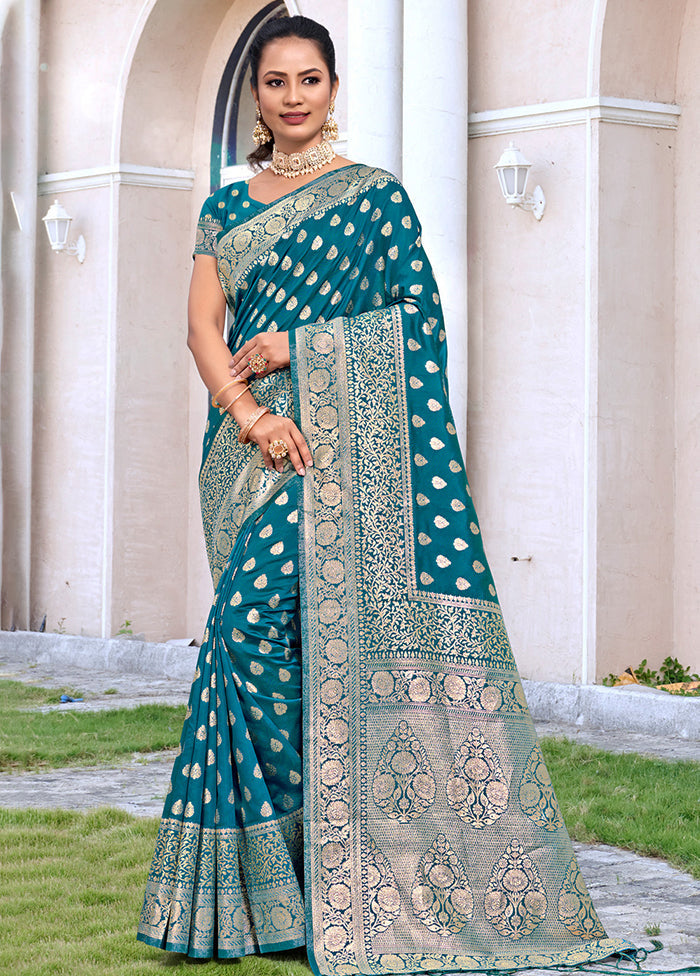 Sea Green Dupion Silk Saree With Blouse Piece