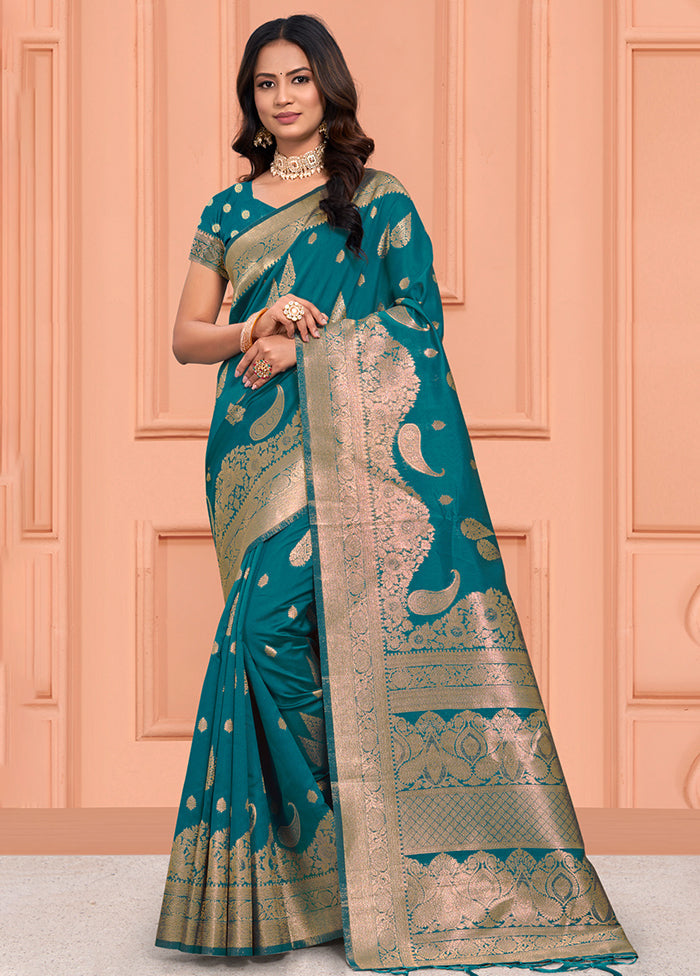 Sea Green Dupion Silk Saree With Blouse Piece