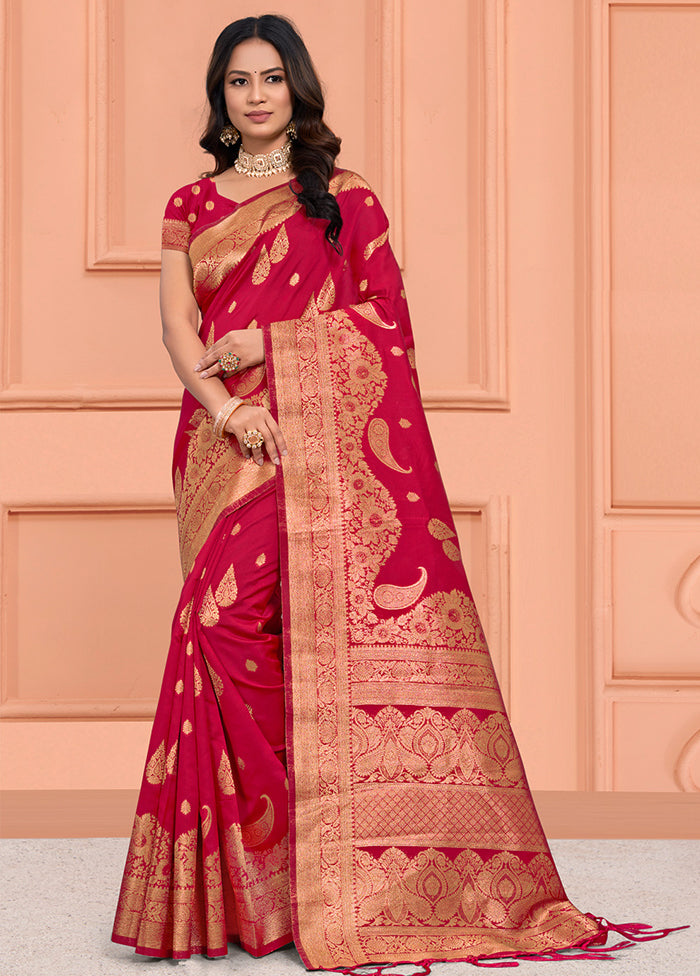 Pink Dupion Silk Saree With Blouse Piece