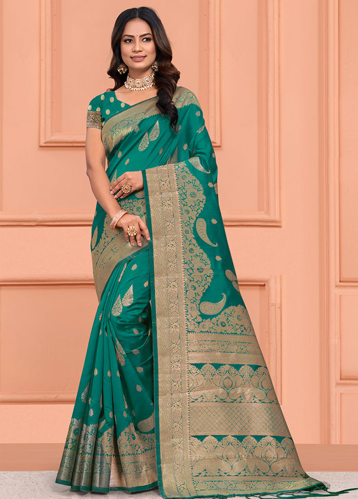 Turquoise Dupion Silk Saree With Blouse Piece