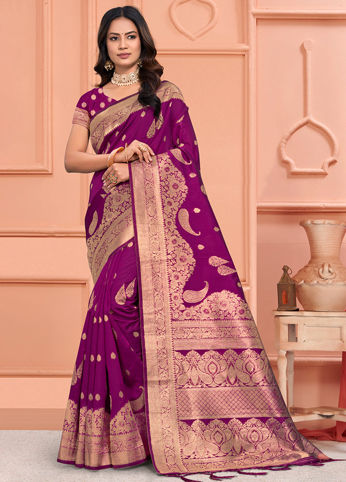 Wine Dupion Silk Saree With Blouse Piece