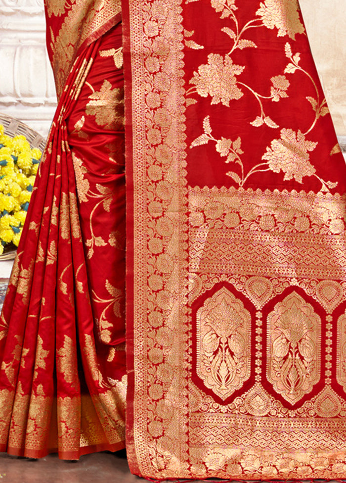 Red Dupion Silk Saree With Blouse Piece