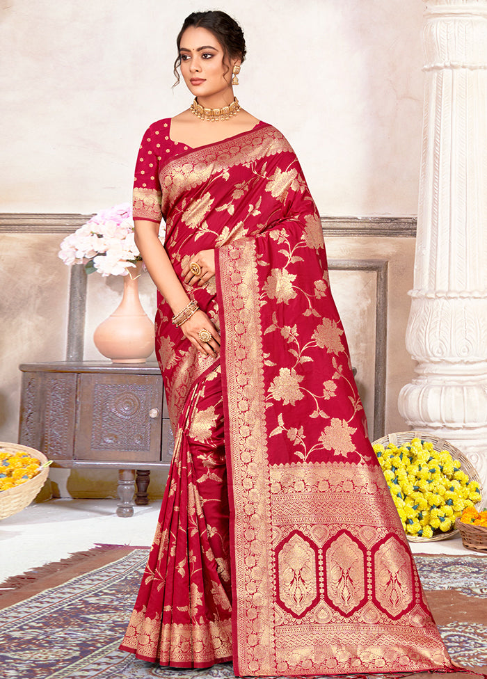 Pink Dupion Silk Saree With Blouse Piece