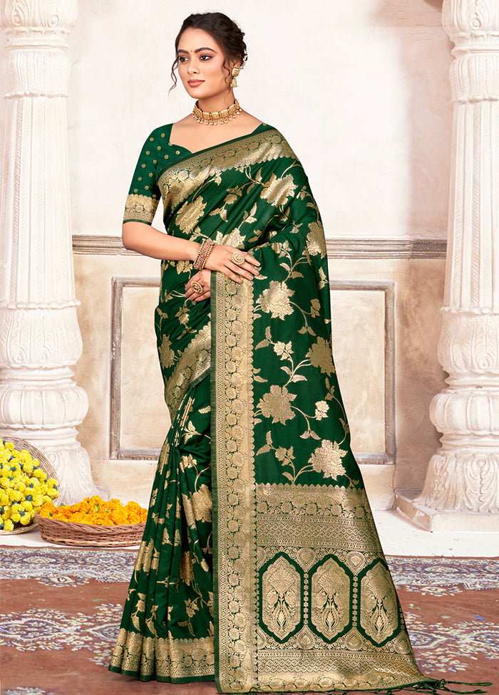 Green Dupion Silk Saree With Blouse Piece