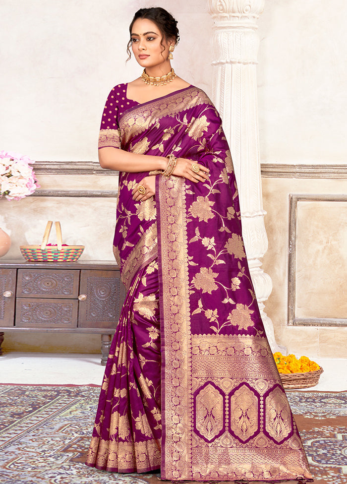 Purple Dupion Silk Saree With Blouse Piece