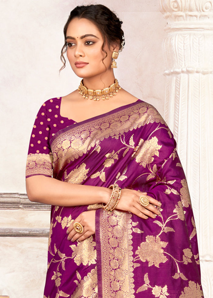 Purple Dupion Silk Saree With Blouse Piece