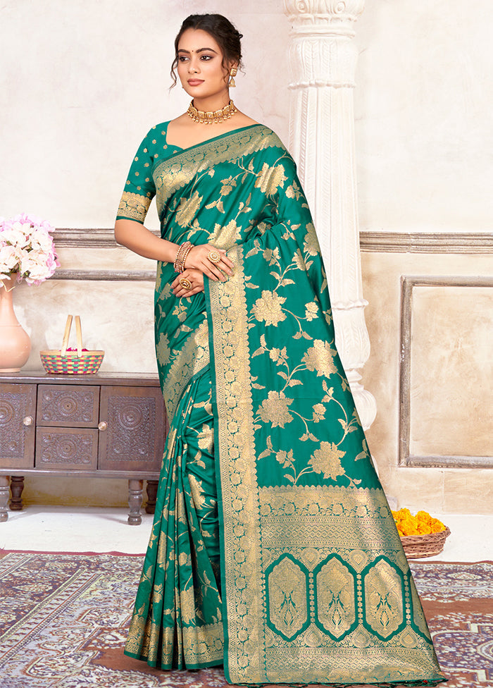 Sea Green Dupion Silk Saree With Blouse Piece