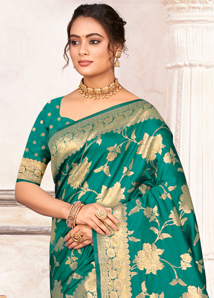 Sea Green Dupion Silk Saree With Blouse Piece