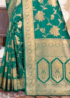 Sea Green Dupion Silk Saree With Blouse Piece