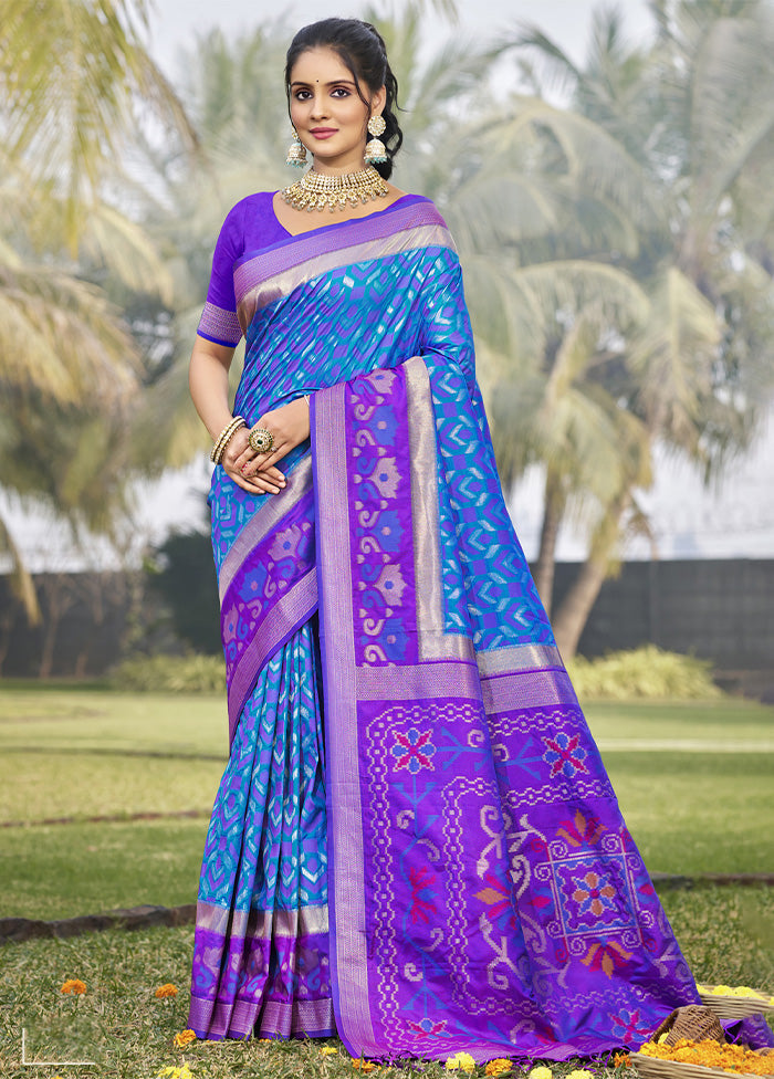 Blue Spun Silk Saree With Blouse Piece