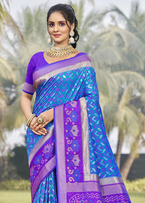 Blue Spun Silk Saree With Blouse Piece