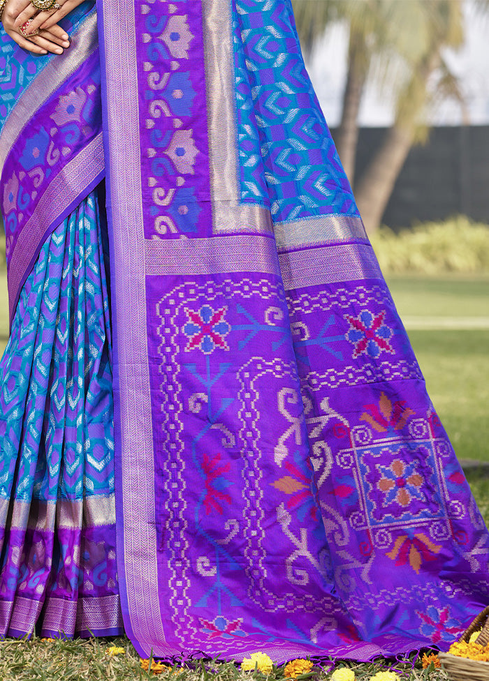 Blue Spun Silk Saree With Blouse Piece