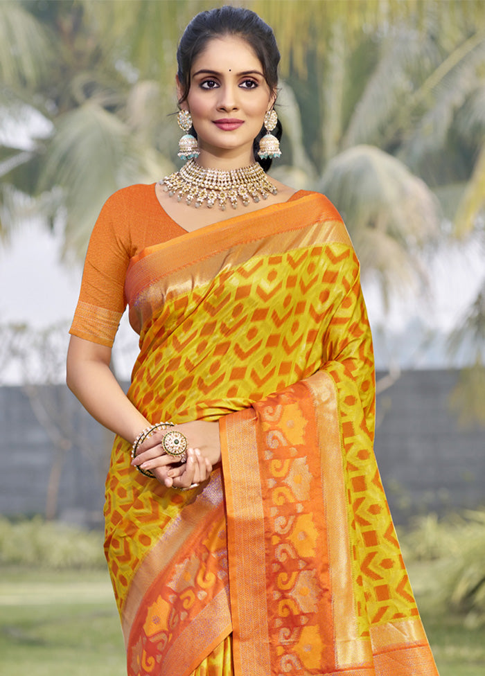 Yellow Spun Silk Saree With Blouse Piece