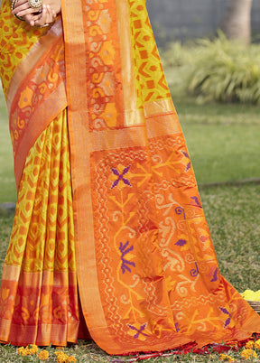 Yellow Spun Silk Saree With Blouse Piece