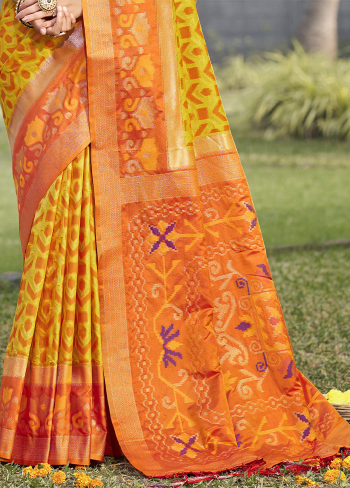 Yellow Spun Silk Saree With Blouse Piece