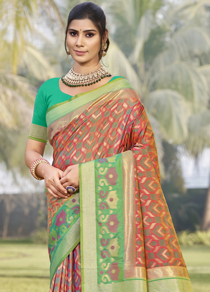 Peach Spun Silk Saree With Blouse Piece