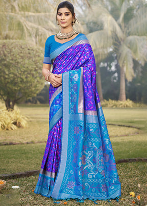 Violet Spun Silk Saree With Blouse Piece