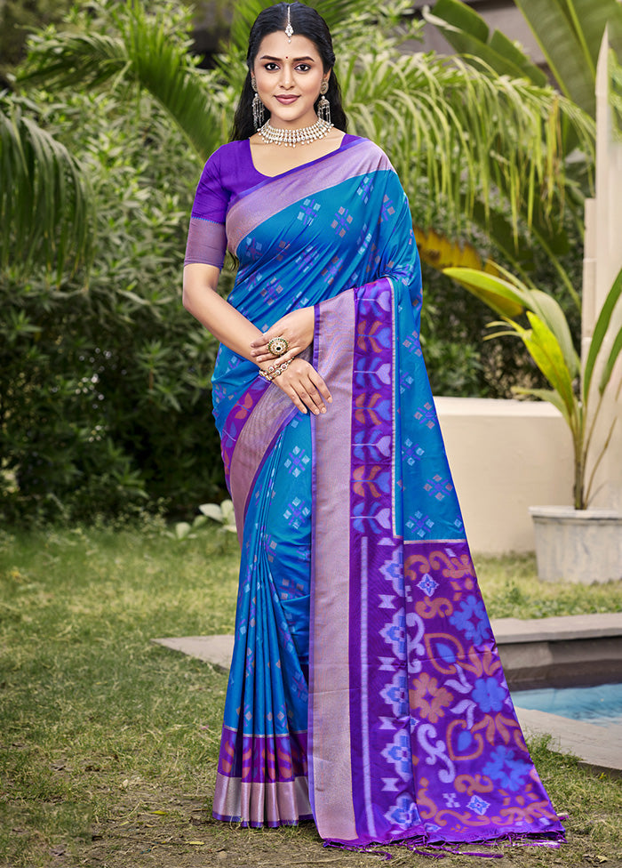 Blue Spun Silk Saree With Blouse Piece