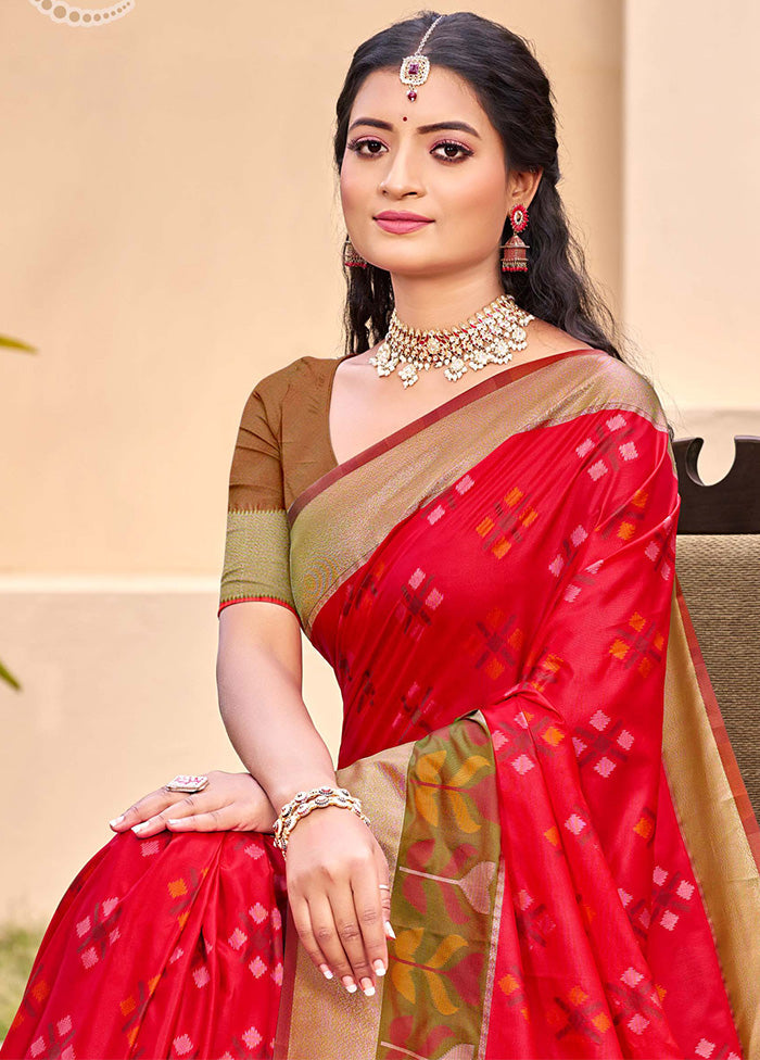 Red Spun Silk Saree With Blouse Piece