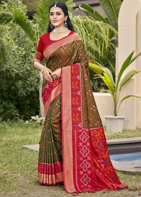 Brown Spun Silk Saree With Blouse Piece