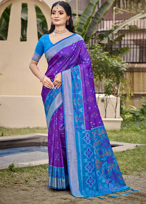 Violet Spun Silk Saree With Blouse Piece