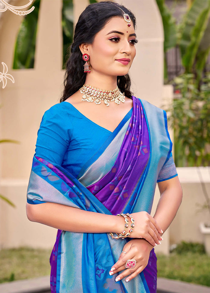 Violet Spun Silk Saree With Blouse Piece