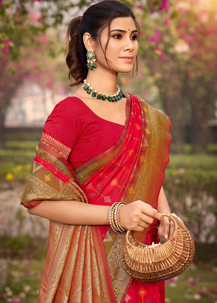 Red Spun Silk Saree With Blouse Piece