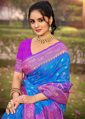 Blue Spun Silk Saree With Blouse Piece