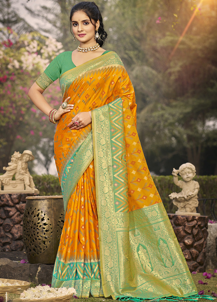 Yellow Spun Silk Saree With Blouse Piece